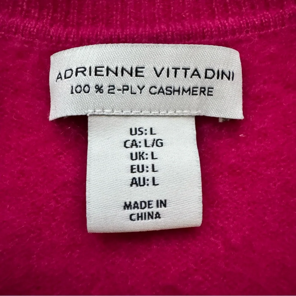 Adrienne Vittadini 100% Cashmere V-Neck Long Sleeve Pullover Sweater Pink Size L